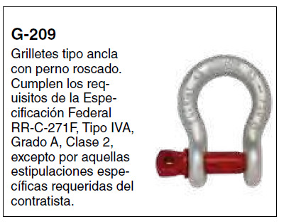 Grillete Crosby G-209 — Tipo Ancla · Perno roscado