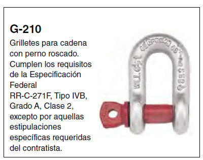 Grillete Crosby G-210 — Tipo Cadena · Perno roscado