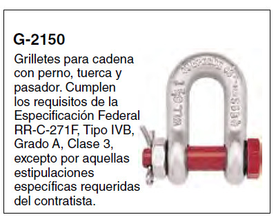 Grillete Crosby G-2150 — Tipo Cadena · Perno, tuerca y pasador